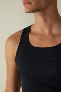 Best Pirce ✨ Intimissimi Men Ribbed Supima Cotton Tank Top Midnight Blue 🛒