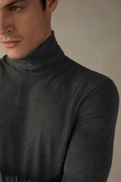 Cheapest 👏 Intimissimi Men Long-sleeve High-Neck Modal-Cashmere Top Black 🌟