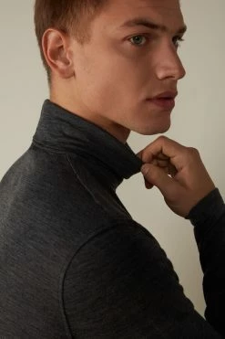 Hot Sale 🧨 Intimissimi Men Long-sleeve High-Neck Merino-Wool Top Midnight Blue 👍