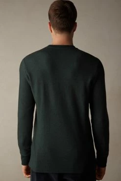 Cheap 🎁 Intimissimi Men Long Sleeve Henley Top In Warm Cotton Midnight Green 🎁