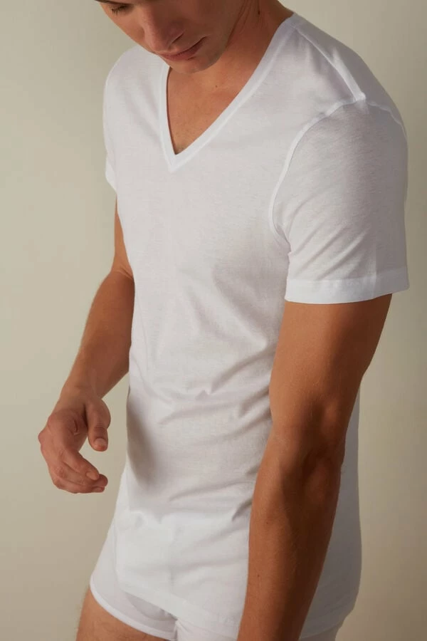 New 🔥 Intimissimi Men Short-Sleeve V-Neck T 👚 Shirt In Extra-Fine Supima® Cotton White 😍 - Image 5