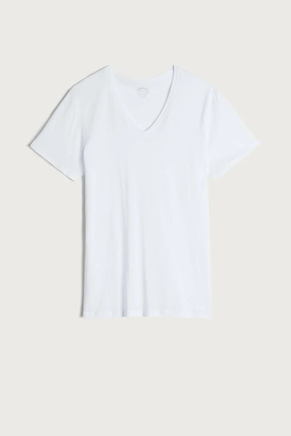 New 🔥 Intimissimi Men Short-Sleeve V-Neck T 👚 Shirt In Extra-Fine Supima® Cotton White 😍 - Image 3