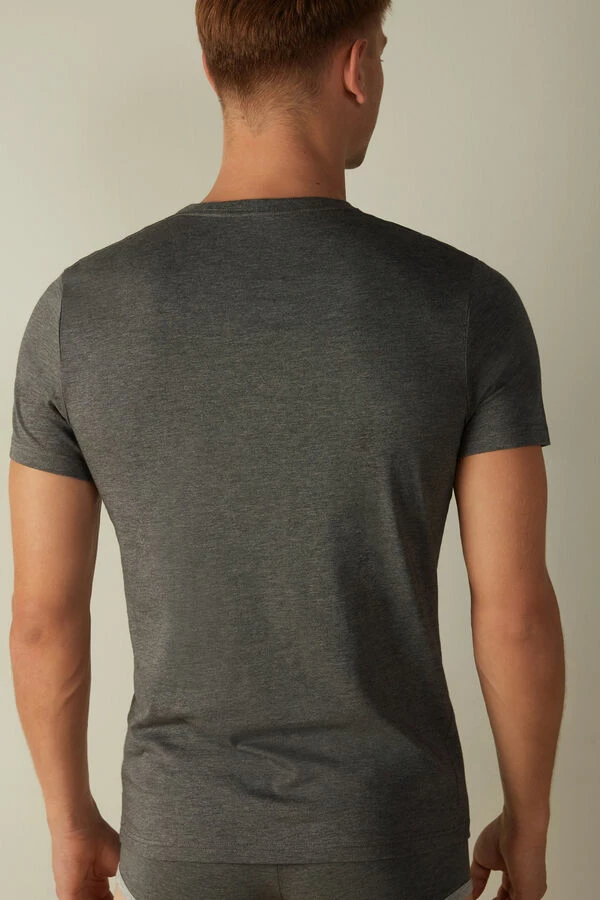 Promo ✔️ Intimissimi Men Short Sleeve Crew Neck T 👕 Shirt In Supima® Cotton Light Heathered Grey ✔️ - Image 3