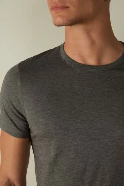 Promo ✔️ Intimissimi Men Short Sleeve Crew Neck T 👕 Shirt In Supima® Cotton Light Heathered Grey ✔️