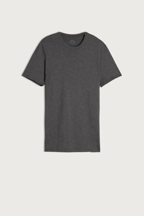 Promo ✔️ Intimissimi Men Short Sleeve Crew Neck T 👕 Shirt In Supima® Cotton Light Heathered Grey ✔️ - Image 4