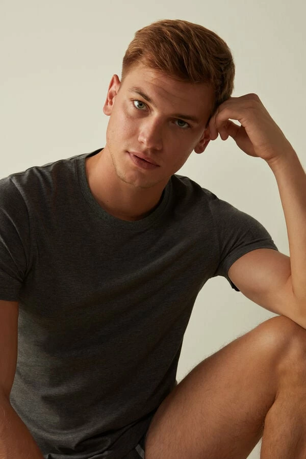 Promo ✔️ Intimissimi Men Short Sleeve Crew Neck T 👕 Shirt In Supima® Cotton Light Heathered Grey ✔️ - Image 6
