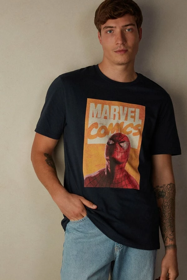 Discount ๐ Intimissimi Men Spider-Man Print T-Shirt Midnight Blue ๐ - Image 4