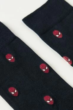 New 🤩 Intimissimi Men Spider-Man Short Soft Cotton 🧦 Socks Dark Blue Spider-man Mask Print 👍