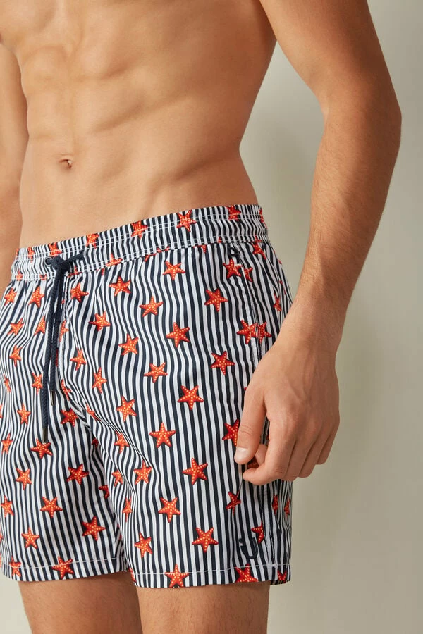 New ๐ Intimissimi Men Stripes And Star Fish Print Tritone Swim Trunks White/blue Stripes Starfish Print โญ - Image 2