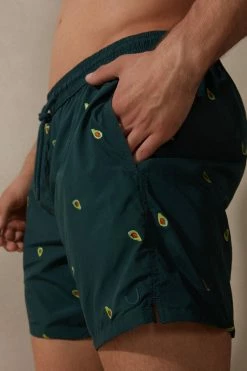 Hot Sale 😍 Intimissimi Men Embroidered Avocado Swim Trunks Dark Green Avocado 🛒