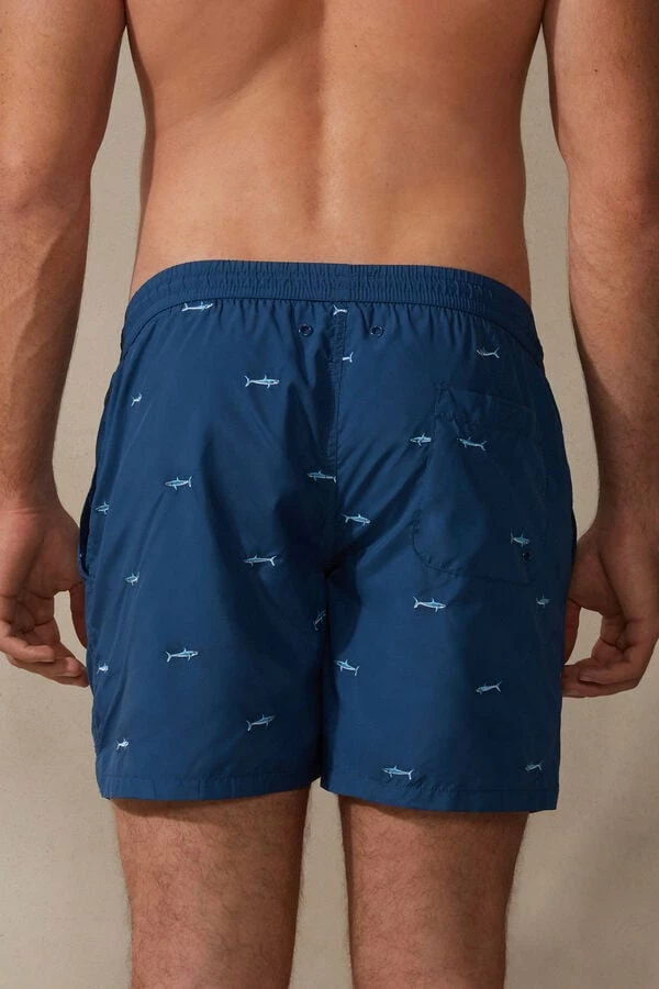 Best Pirce ๐ Intimissimi Men Embroidered Shark Swim Trunks Blue Shark Print ๐ - Image 2