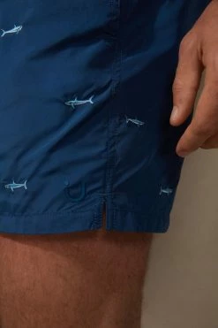Best Pirce 👏 Intimissimi Men Embroidered Shark Swim Trunks Blue Shark Print 👍