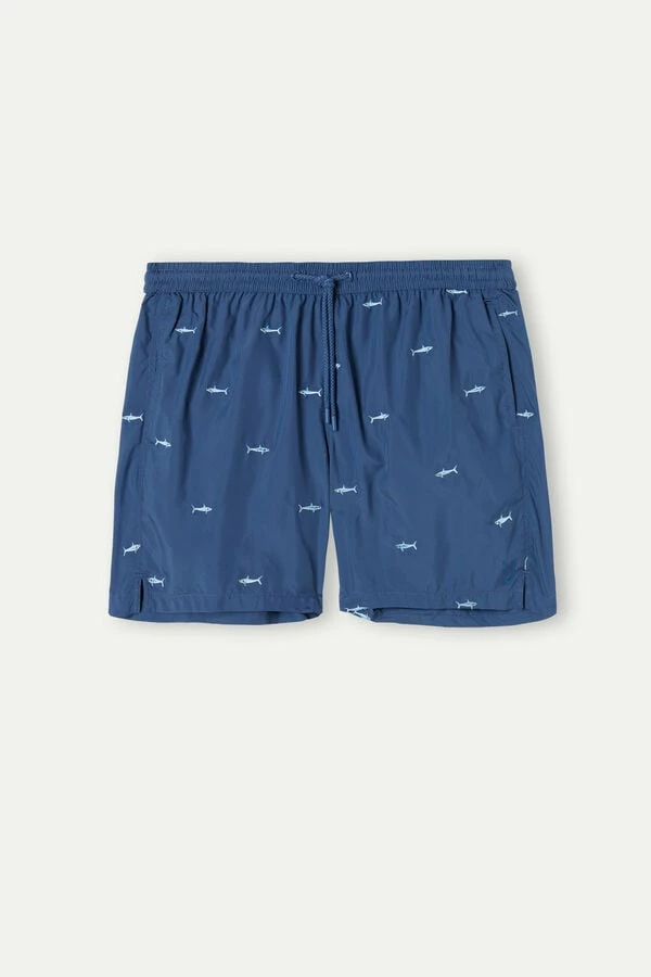 Best Pirce ๐ Intimissimi Men Embroidered Shark Swim Trunks Blue Shark Print ๐ - Image 3