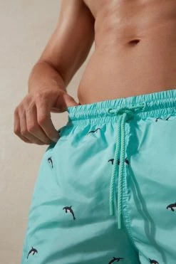 Best Sale 😉 Intimissimi Men Orca Print Swim Trunks St. Orche Minty Blue ✔️