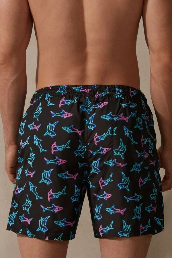 Best reviews of ๐ฏ Intimissimi Men Neon Shark Print Swim Trunks Black Neon Shark Print โค๏ธ - Image 2
