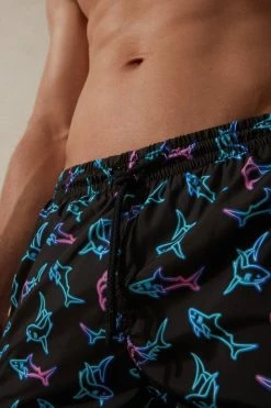 Best reviews of 💯 Intimissimi Men Neon Shark Print Swim Trunks Black Neon Shark Print ❤️