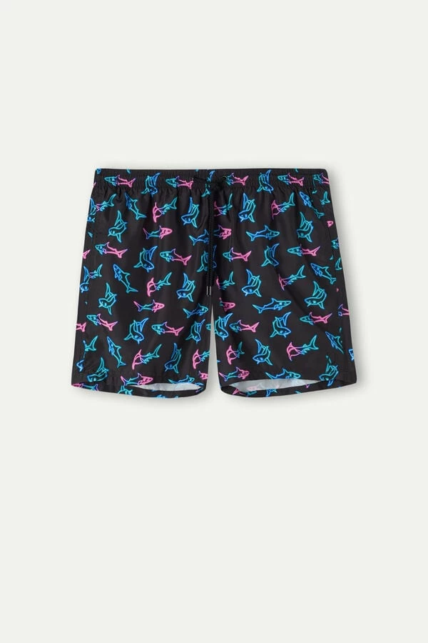 Best reviews of ๐ฏ Intimissimi Men Neon Shark Print Swim Trunks Black Neon Shark Print โค๏ธ - Image 3