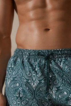 Cheapest 🌟 Intimissimi Men Paisley Print Swim Trunks Dark Green Paisley Print 💯