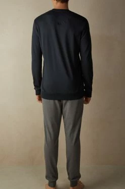 Deals ๐ Intimissimi Men Hulk Full Length Pajamas In Cotton Interlock Midnight Blue โ๏ธ