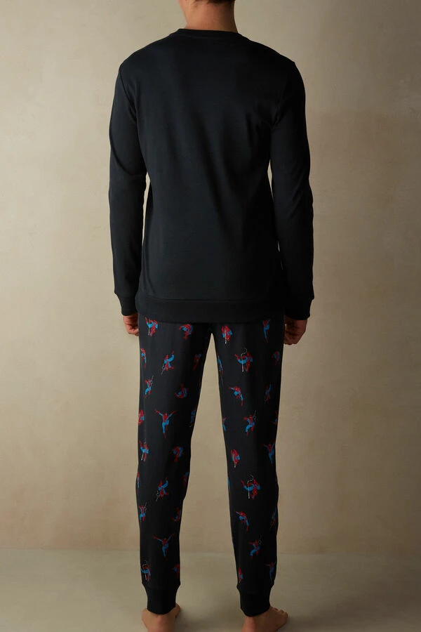 Discount ๐ Intimissimi Men Spider-Man Full Length Pajamas In Cotton Interlock Midnight Blue ๐