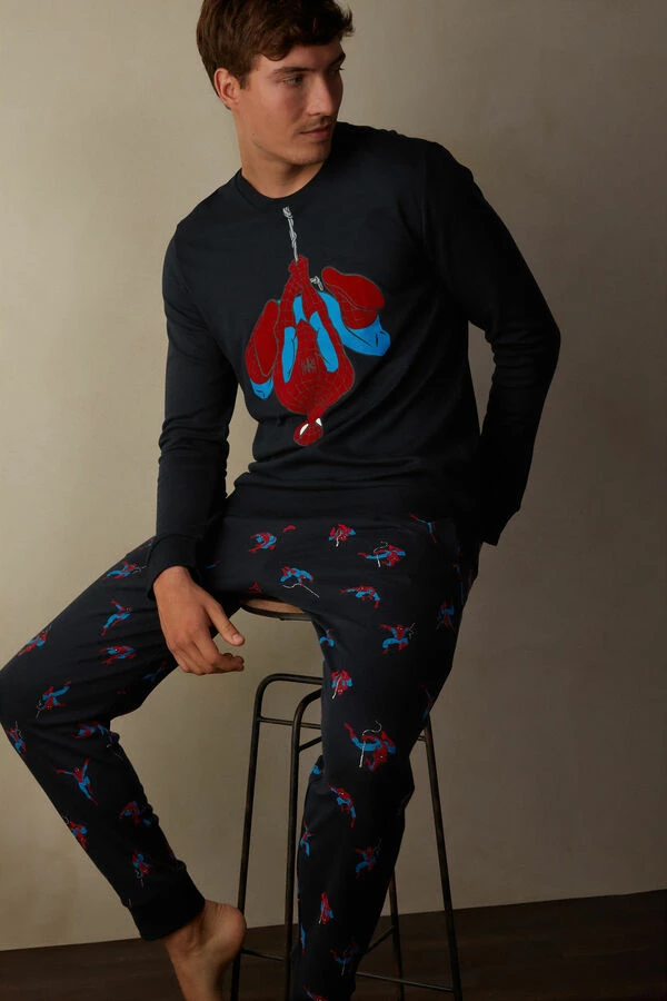 Discount ๐ Intimissimi Men Spider-Man Full Length Pajamas In Cotton Interlock Midnight Blue ๐ - Image 4