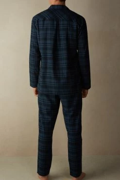 Best deal 🌟 Intimissimi Men Full Length Pajamas In Brushed Blue Check Patterned Cloth Denim Blue Check Print 👍