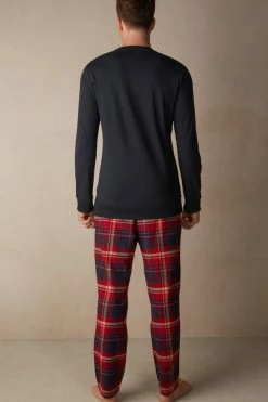 New 🥰 Intimissimi Men ©Disney Mickey Mouse Full Length Pajamas Midnight Blue 🔔