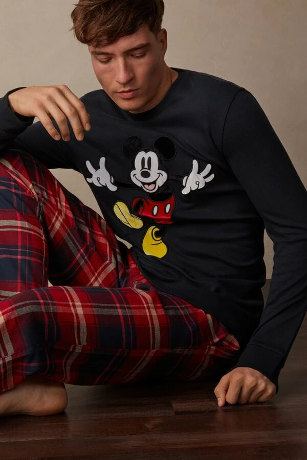 New 🥰 Intimissimi Men ©Disney Mickey Mouse Full Length Pajamas Midnight Blue 🔔 - Image 4