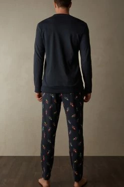 Top 10 😍 Intimissimi Men Full Length Nutcracker Pajamas In Interlock Cotton Midnight Blue 💯