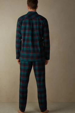 Coupon ๐ฅฐ Intimissimi Men Full Length Pajamas In Brushed Check Patterned Cloth Green/red Check Print ๐งจ
