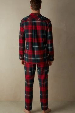 Brand new ๐ Intimissimi Men Red Tartan Brushed Cloth Full Length Pajamas Red Tartan Print ๐งจ