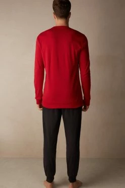 Hot Sale 💯 Intimissimi Men ©Disney Mickey’s Back Full Length Pajamas In Cotton Interlock Red 🔔