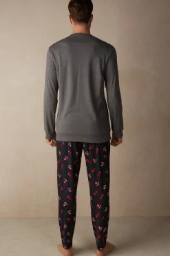 Outlet 🎉 Intimissimi Men Santa’s Clothes Full Length Pajamas In Cotton Interlock Heathered Graphite Grey 👏