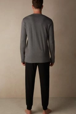 Best Pirce ๐ Intimissimi Men Monkey Full Length Pajamas In Cotton Interlock Heathered Graphite Grey ๐