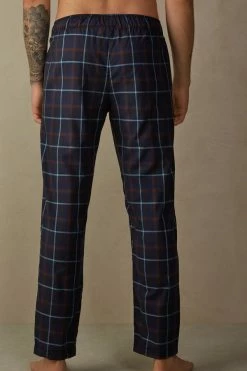 New 😍 Intimissimi Men Blue / Light Blue Tartan Long Trousers In Canvas Tartan Blu/azzurro ⌛