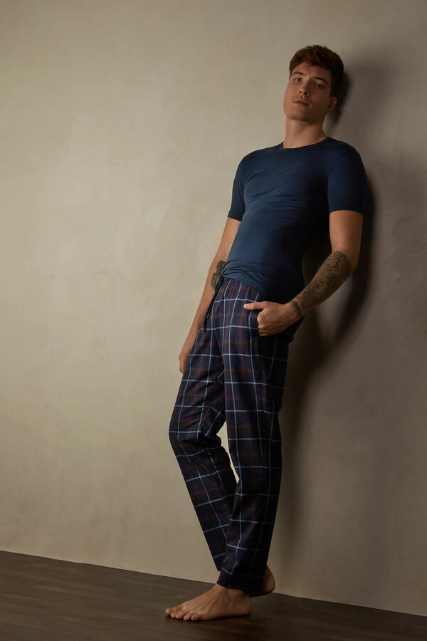 New π Intimissimi Men Blue / Light Blue Tartan Long Trousers In Canvas Tartan Blu/azzurro β - Image 4