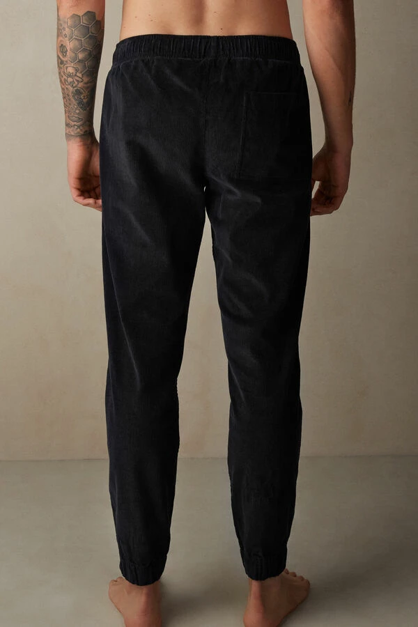 Best Sale π Intimissimi Men Ribbed Velvet Full Length Pants Black Slate π