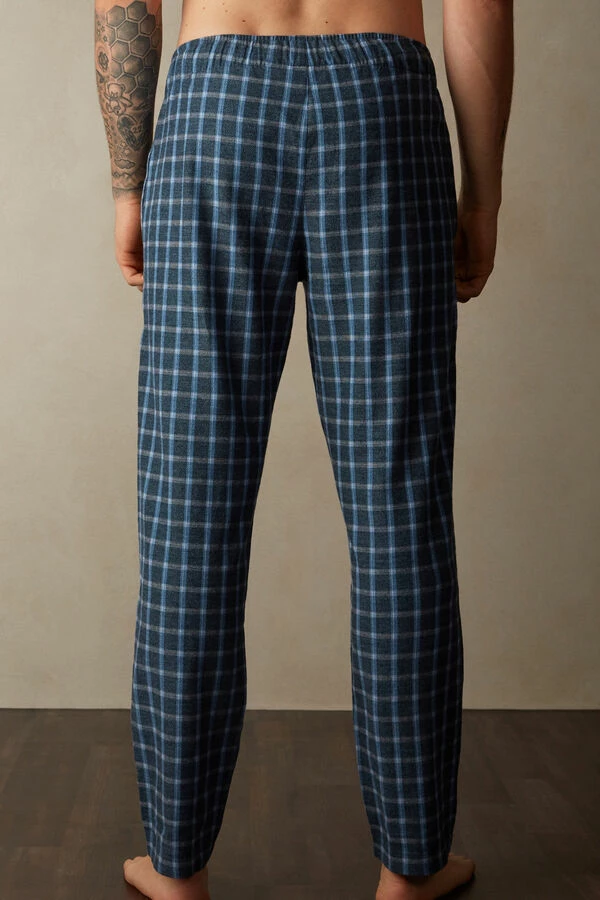 Outlet β Intimissimi Men Full Length Pants In Check Patterned Brushed Cloth Blue Check π