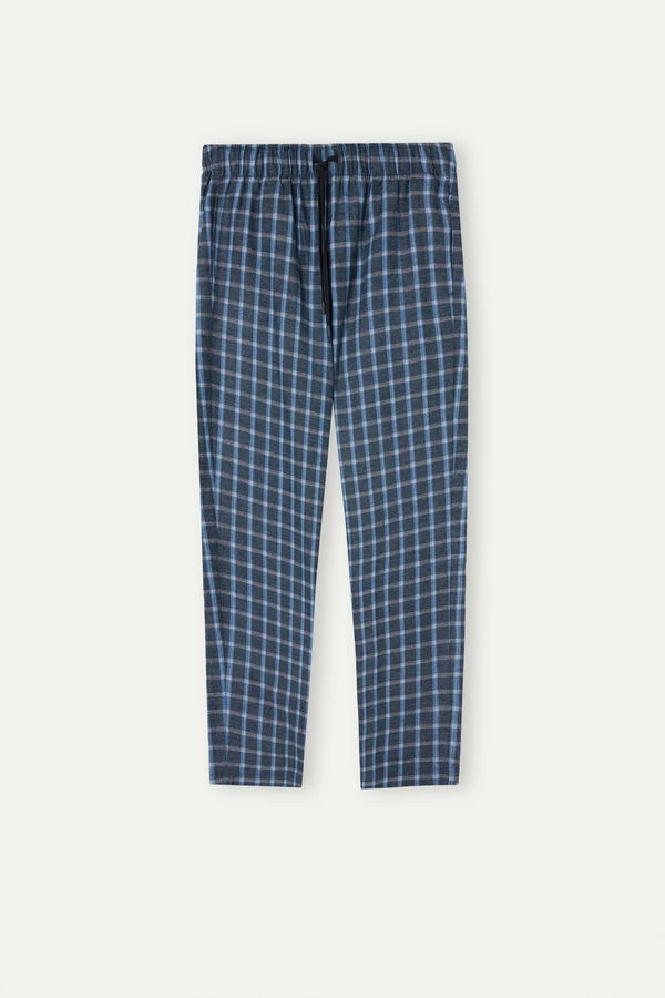 Outlet β Intimissimi Men Full Length Pants In Check Patterned Brushed Cloth Blue Check π - Image 2