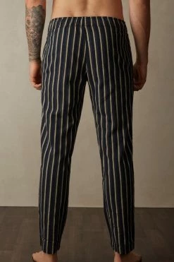 Cheap ❤️ Intimissimi Men Full Length Pants In Stripe Patterned Brushed Cloth Midnight Blue/dark Grey Heather Stripe 👍