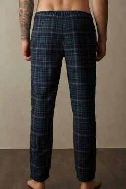 Deals ✨ Intimissimi Men Full Length Pants In Green And Blue Plaid Brushed Cloth Green/blue Tartan Print 🛒
