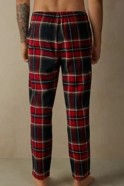 Hot Sale ⌛ Intimissimi Men Full Length Pants In Red/Green Plaid Brushed Cloth Red/green Tartan Print ✨
