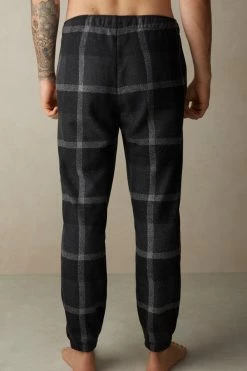 Buy ⌛ Intimissimi Men Macro Check Tricot Full Length Pajamas Dark Grey Heather Macro Check 🧨