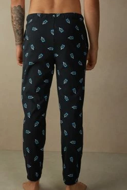 Cheap 👏 Intimissimi Men Full Length Gin Print Pants In Cotton Midnight Blue Gin Print 👍