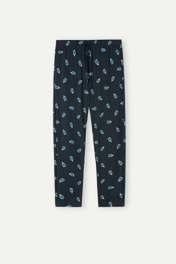 Cheap ๐ Intimissimi Men Full Length Gin Print Pants In Cotton Midnight Blue Gin Print ๐ - Image 2
