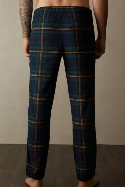 Best Sale 🔥 Intimissimi Men Full Length Pants In Green And Blue Plaid Brushed Cloth Blue/green Tartan Print 😀