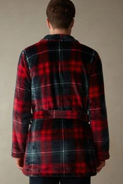 Best deal 😉 Intimissimi Men Tartan Fleece Robe Red Tartan Print 👍