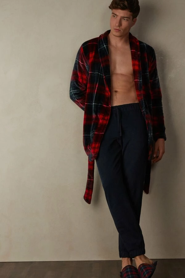 Best deal π Intimissimi Men Tartan Fleece Robe Red Tartan Print π - Image 4
