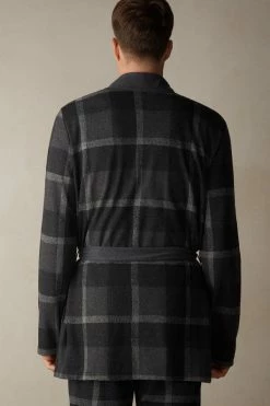 Cheap π Intimissimi Men Plaid Tricot Robe Dark Grey Heather Macro Check π