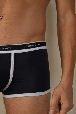 Best Pirce 🤩 Intimissimi Men Stretch Supima® Cotton Boxer Shorts With Logo Detail Graphite Grey Heather/light Blue ✨